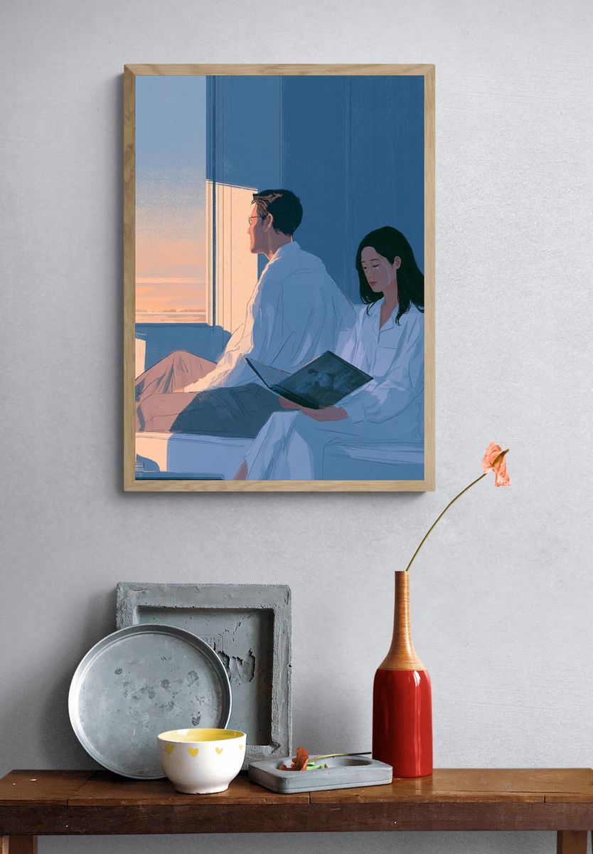 Sunlit Bedroom Reading Scene Poster. — room view 3