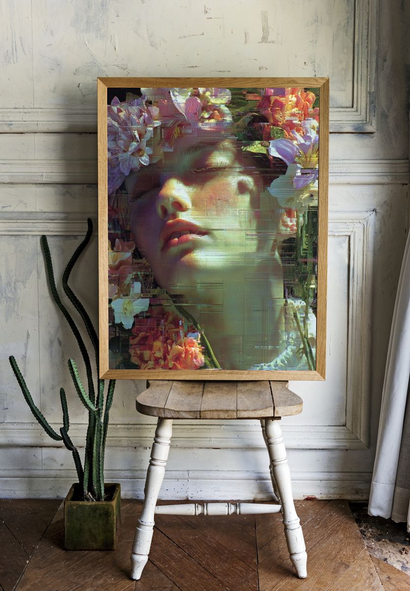 Floral Portrait Digital Art Print. room preview