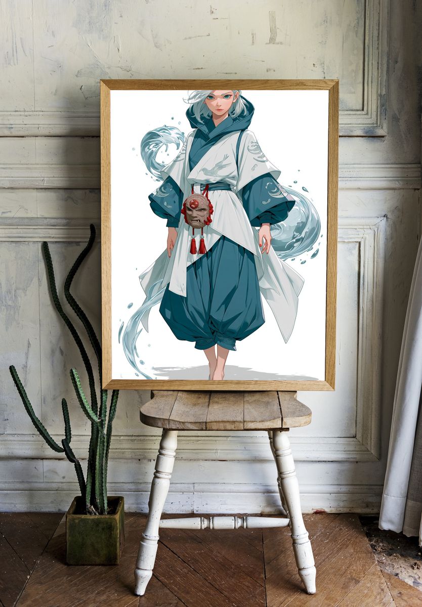 Water Spirit Warrior Illustration Poster. — room view 1
