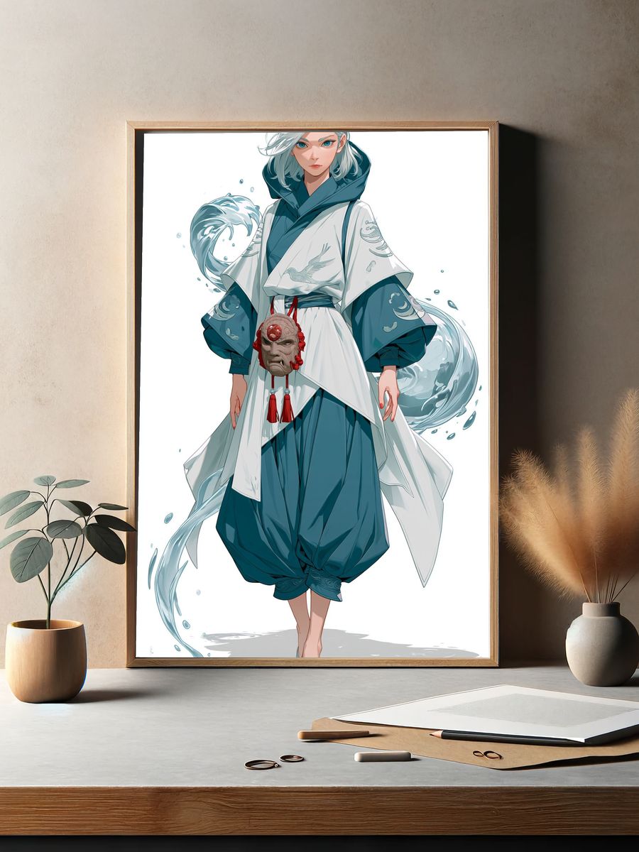 Water Spirit Warrior Illustration Poster. — room view 2