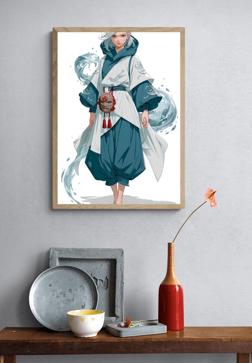 Water Spirit Warrior Illustration Poster. — room view 3