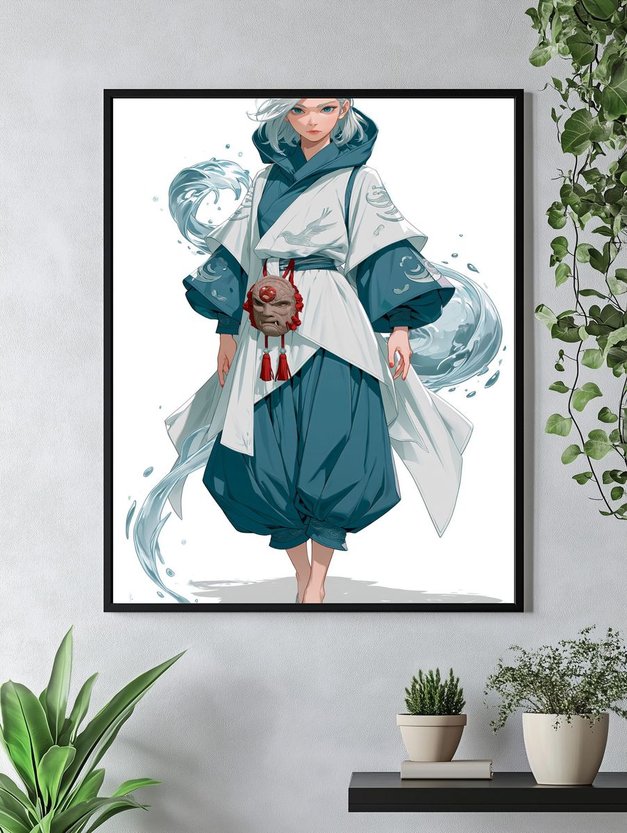 Water Spirit Warrior Illustration Poster. — room view 4