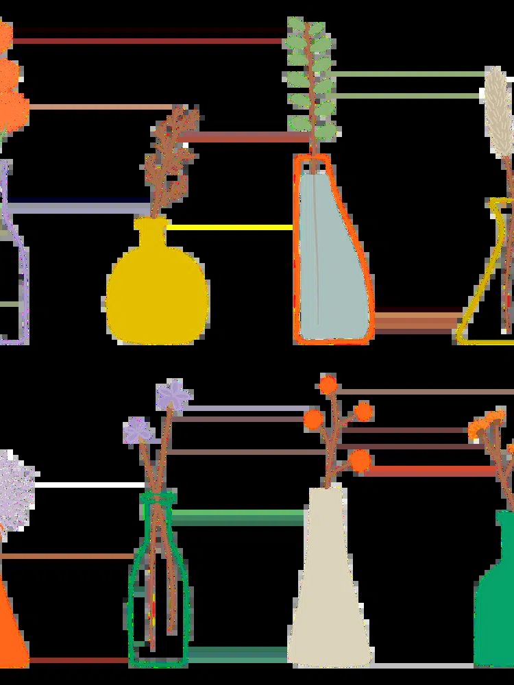 Colorful doodle flowers vases pattern. poster detail