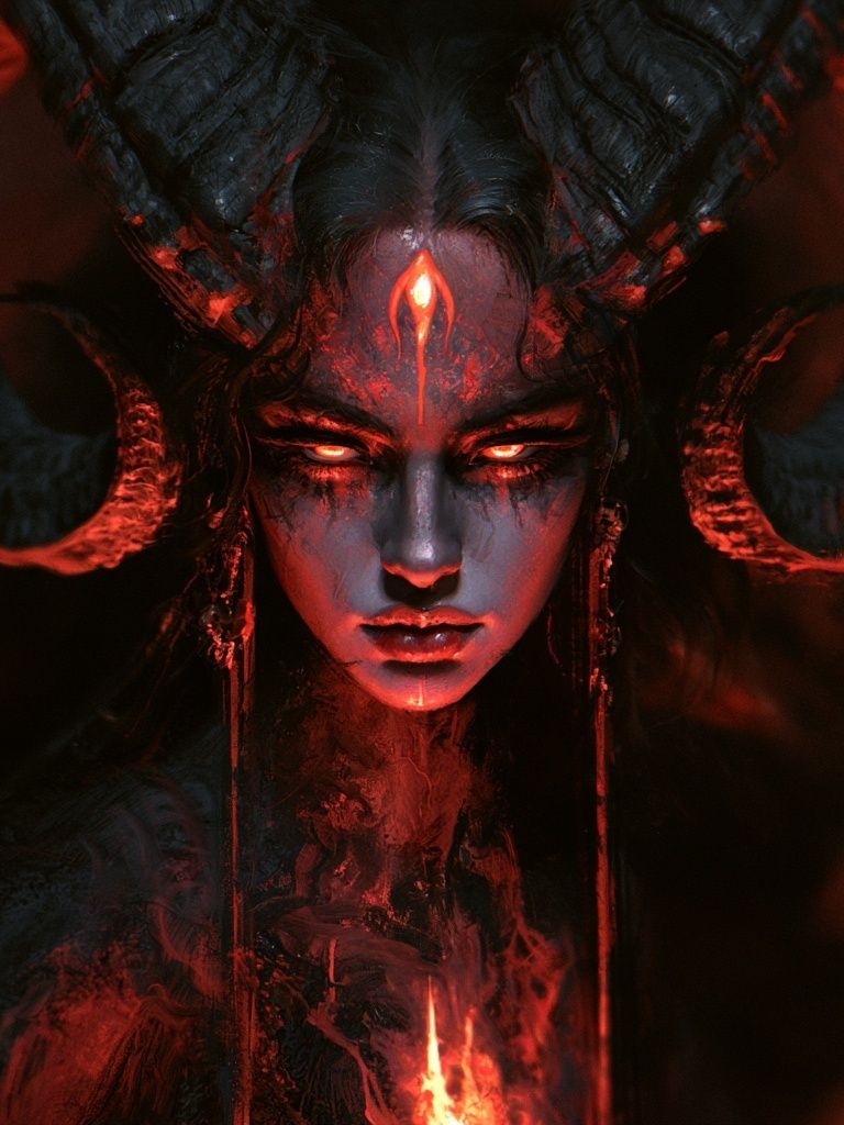 Demonic Horned Portrait Print. poster detail