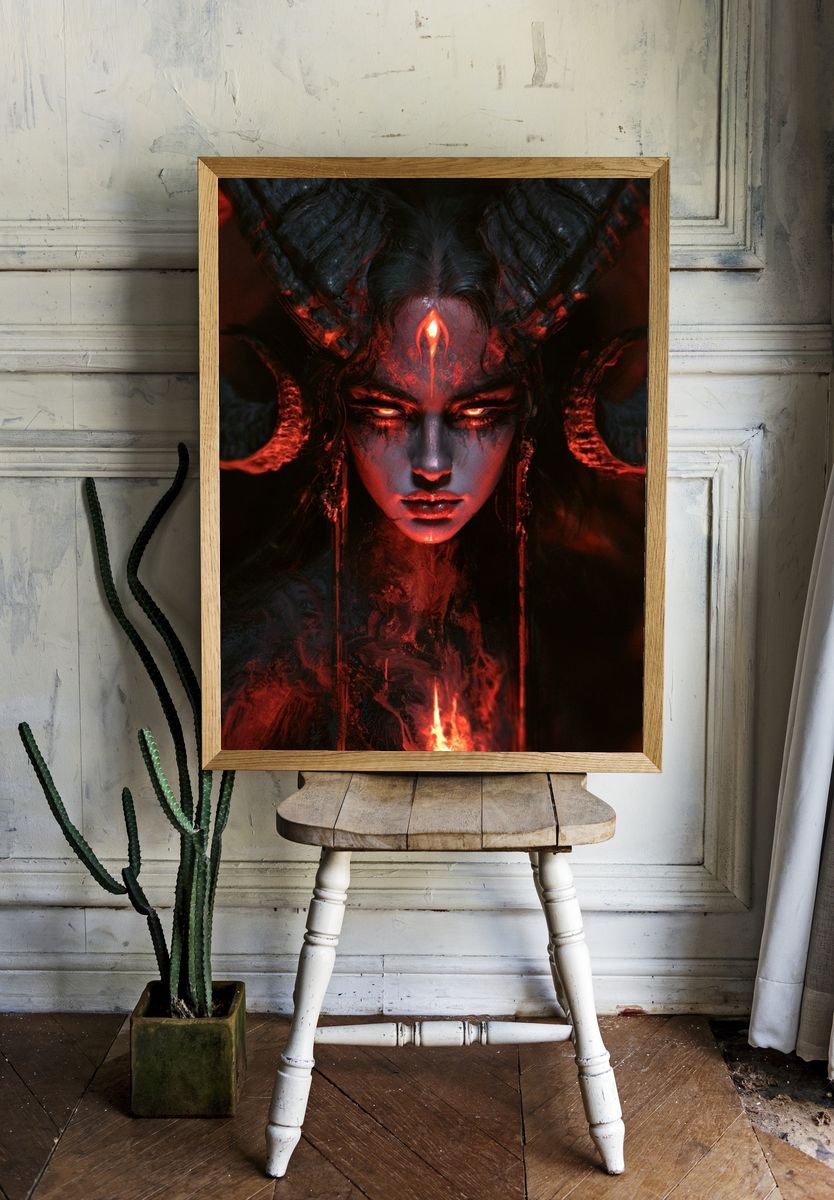Demonic Horned Portrait Print. — room view 1