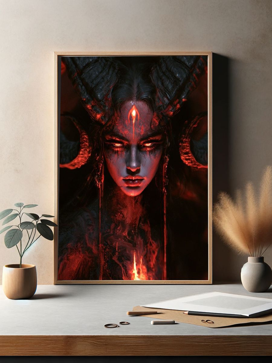 Demonic Horned Portrait Print. — room view 2
