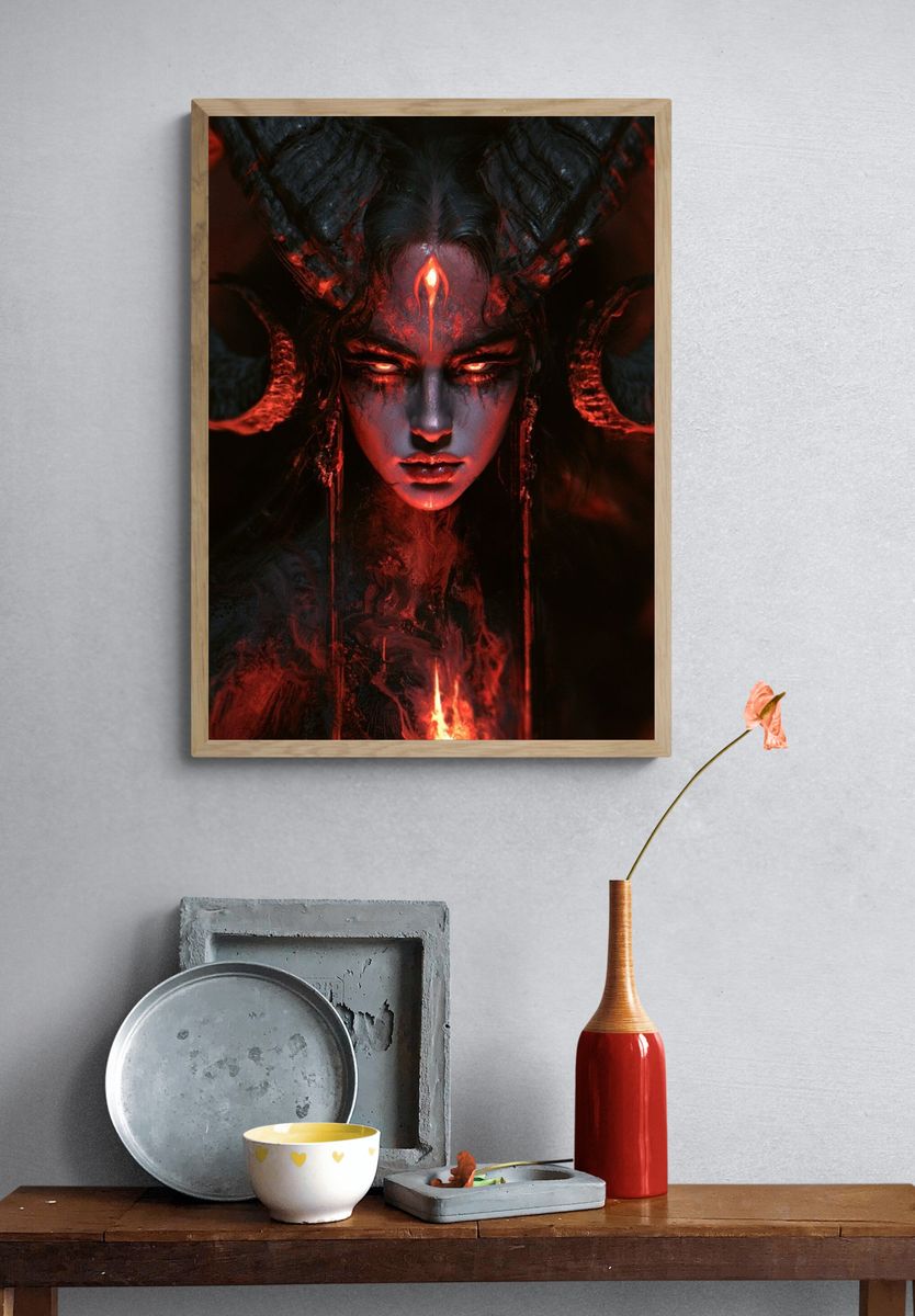 Demonic Horned Portrait Print. — room view 3