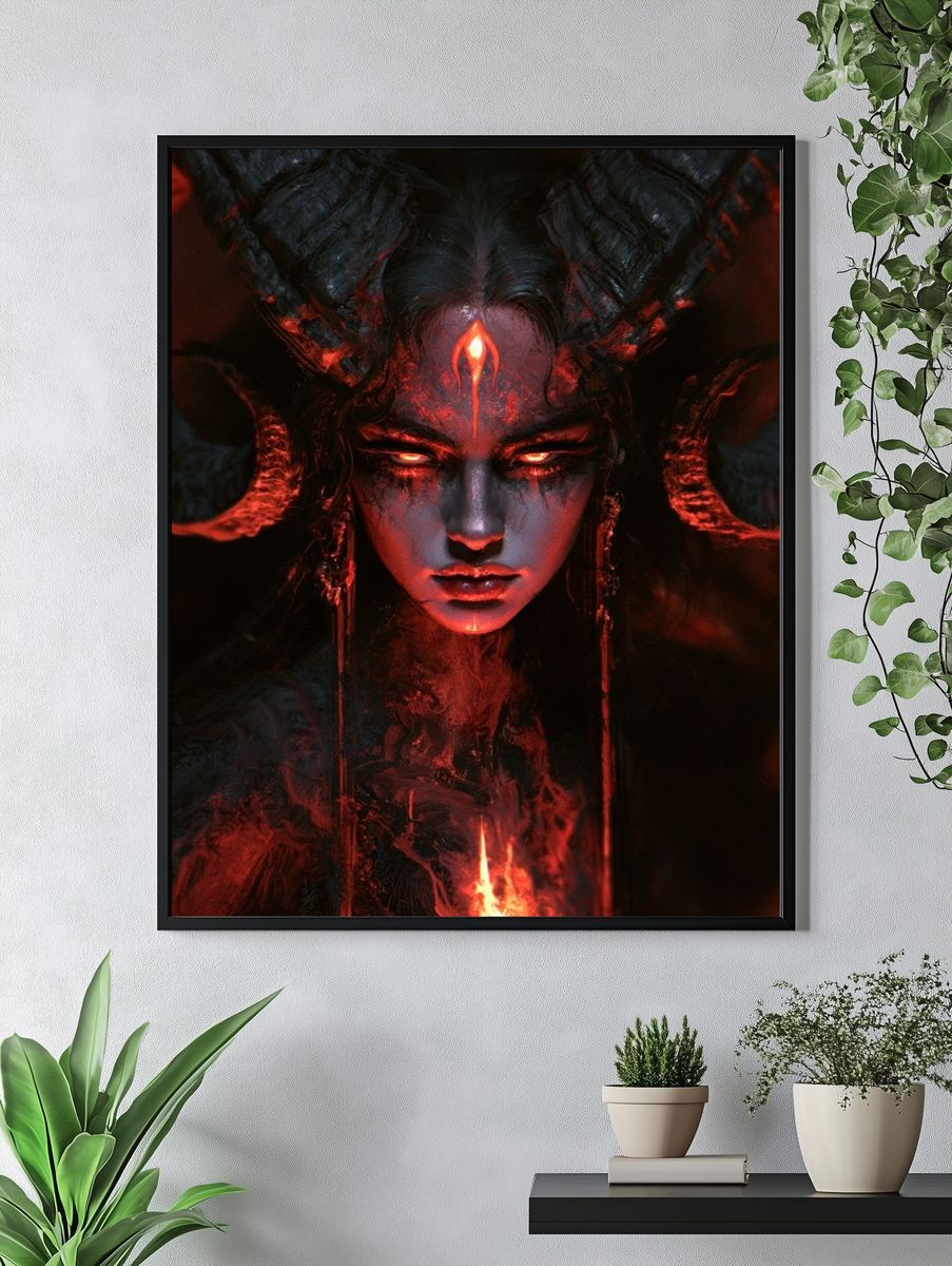 Demonic Horned Portrait Print. — room view 4