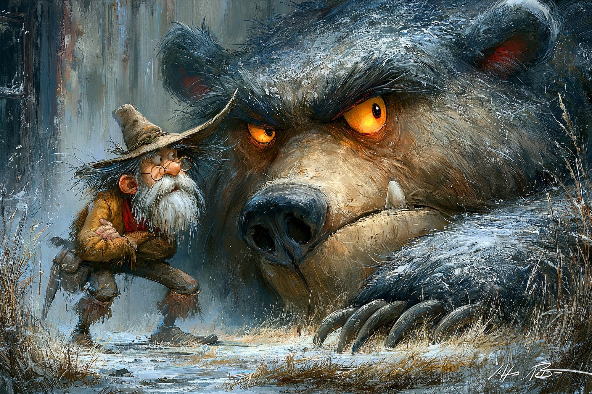 Wizard and Bear Fantasy Illustration Poster. poster detail
