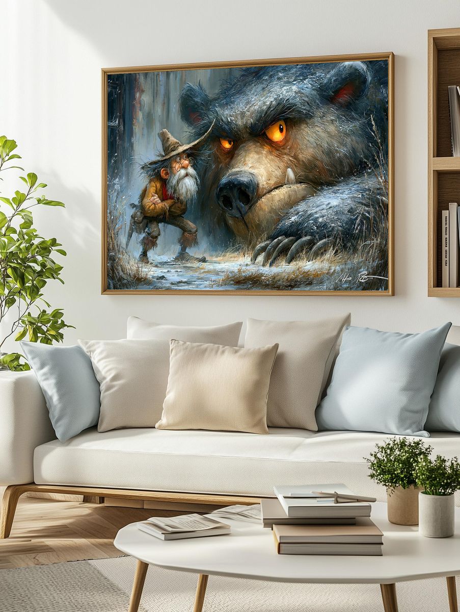 Wizard and Bear Fantasy Illustration Poster. — room view 2