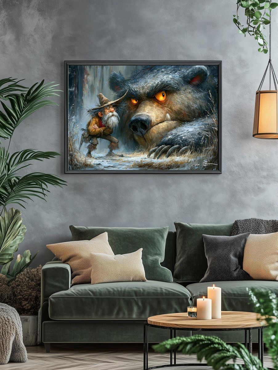Wizard and Bear Fantasy Illustration Poster. — room view 4