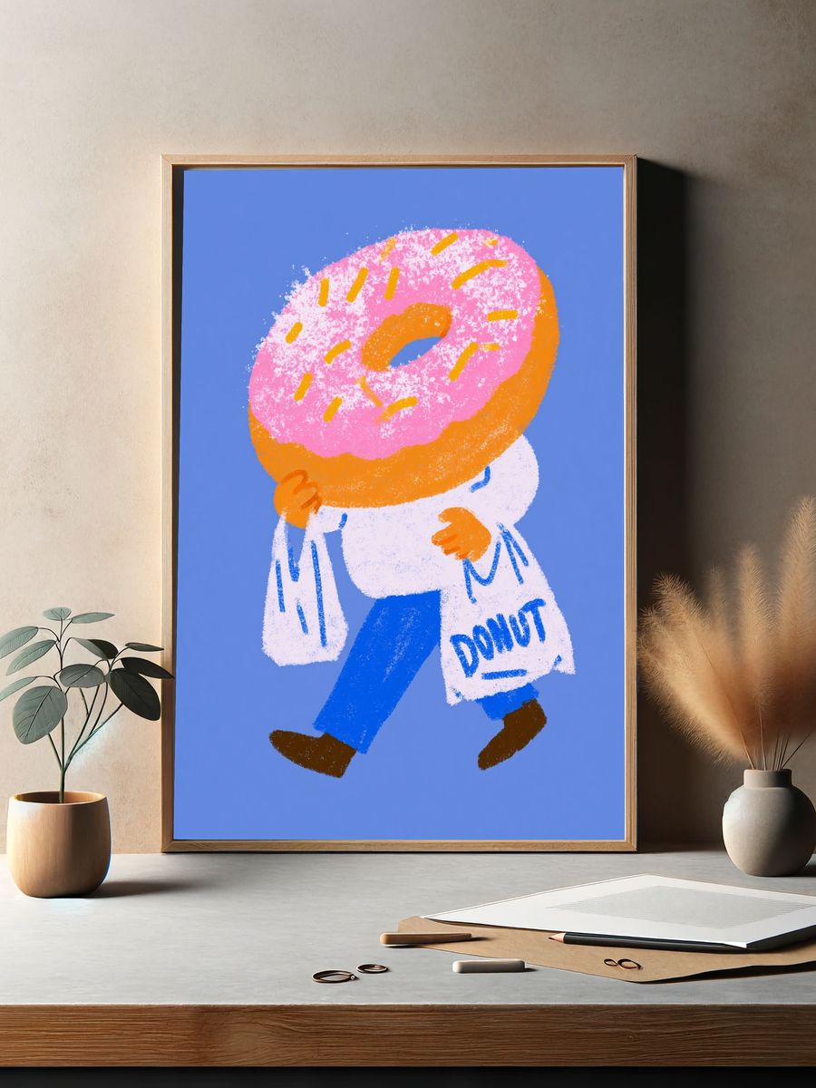 Walking Donut Illustration Poster. — room view 2