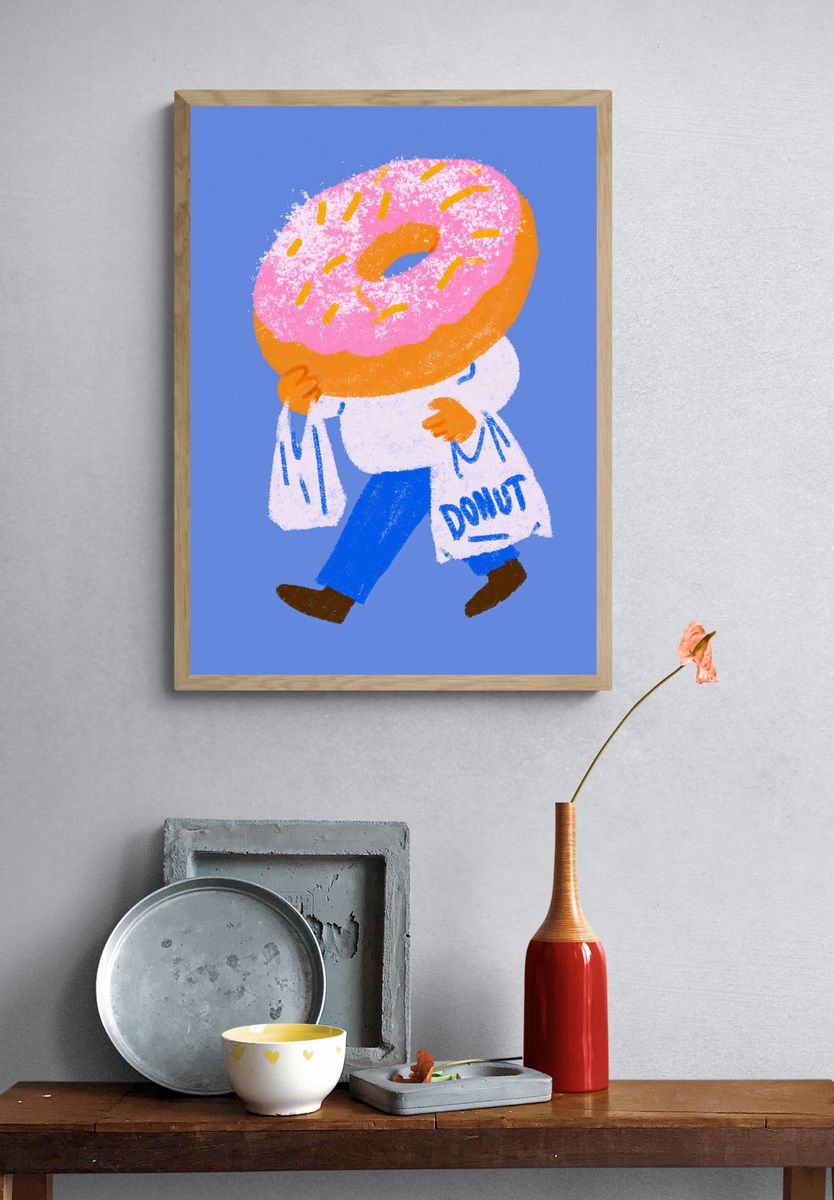 Walking Donut Illustration Poster. — room view 3
