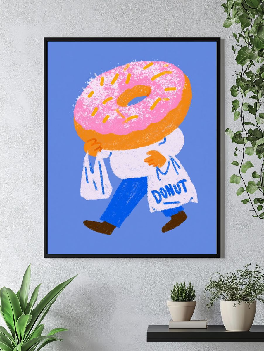 Walking Donut Illustration Poster. — room view 4