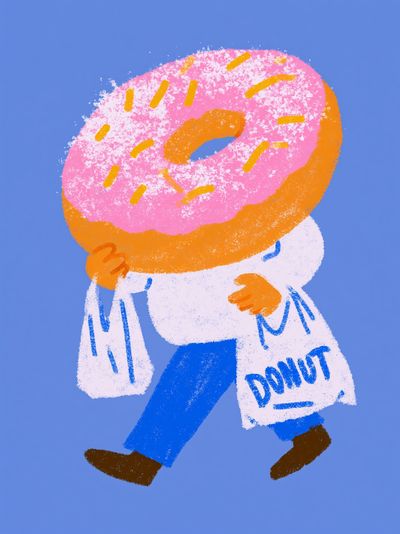 Walking Donut Illustration Poster.