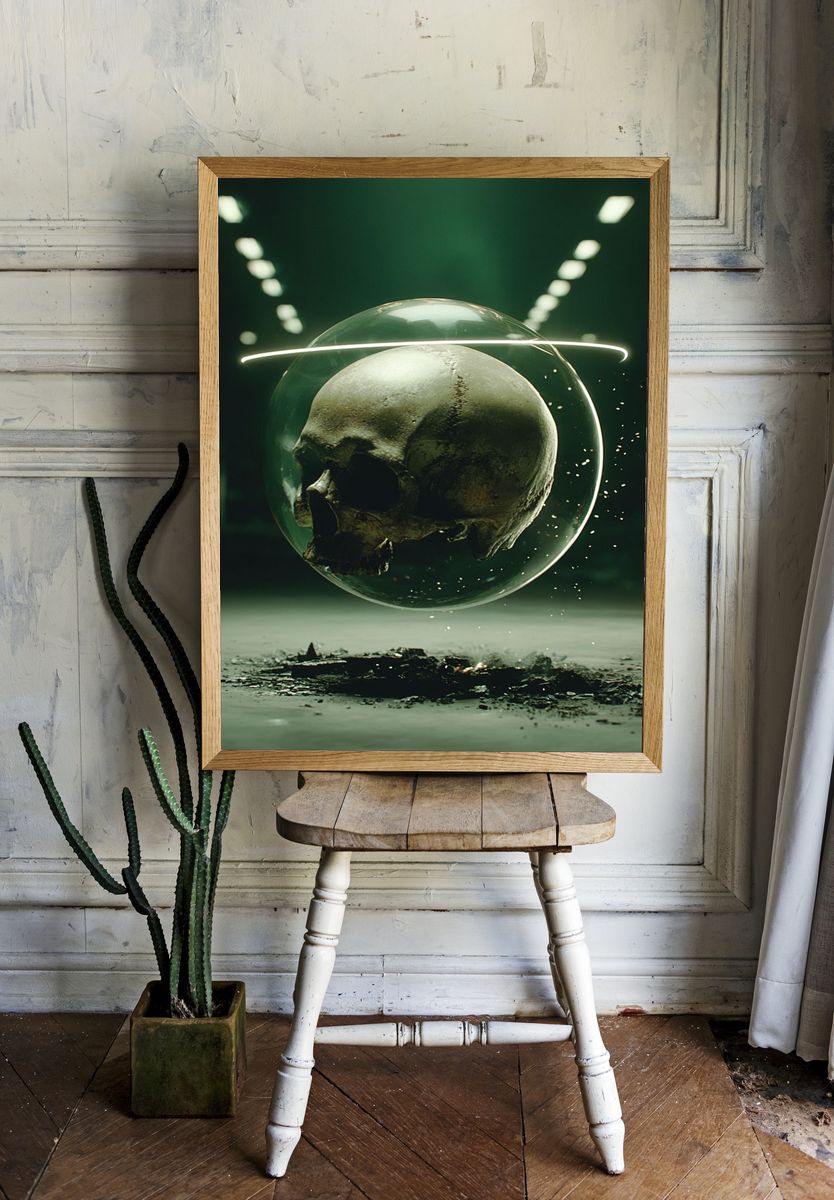 Floating Skull Surrealism Poster. — room view 1