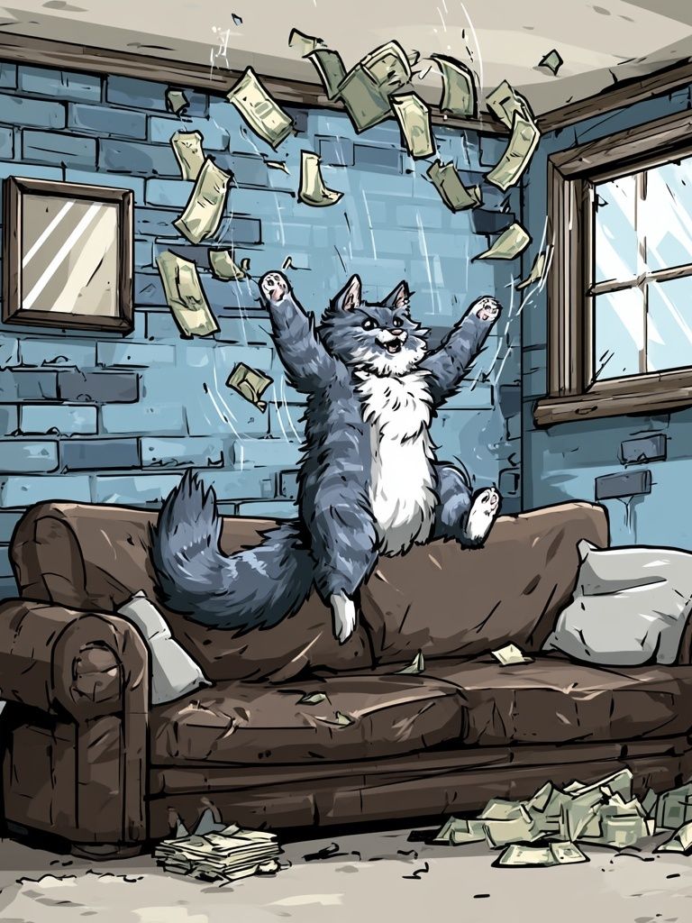 Cat Cash Celebration Illustration Poster. poster detail