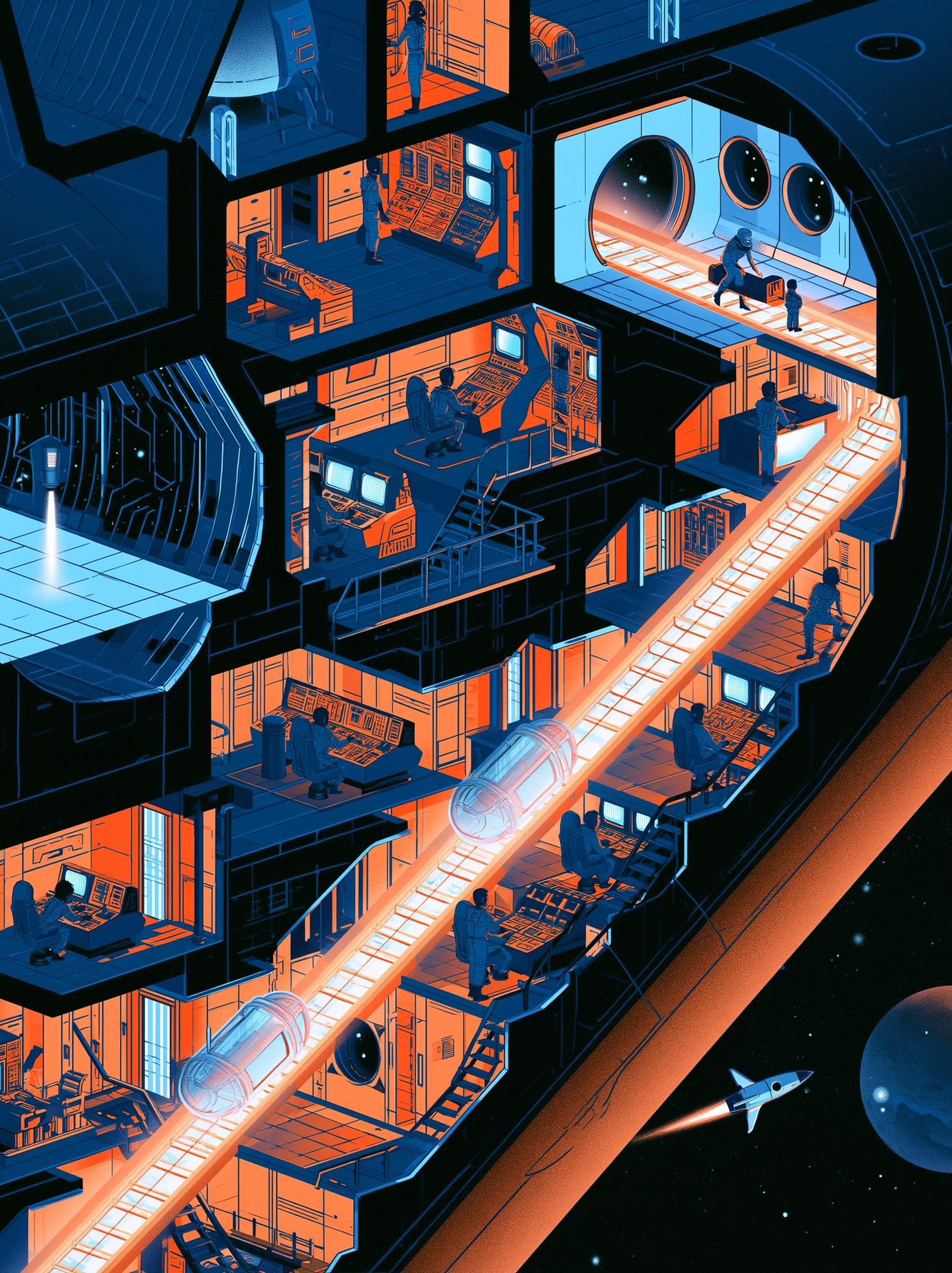 Space Station Corridor Illustration Poster. poster detail
