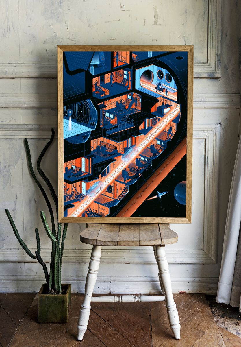Space Station Corridor Illustration Poster. — room view 1