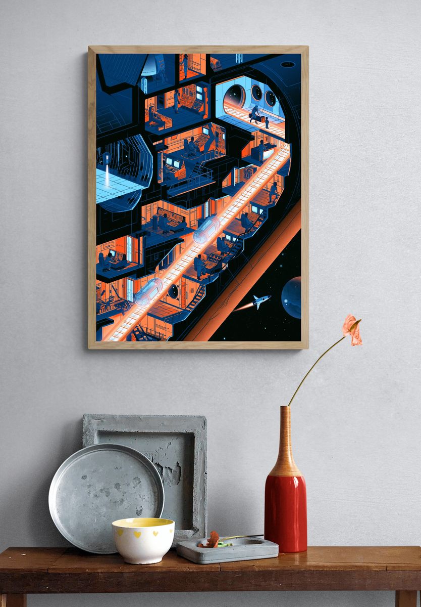 Space Station Corridor Illustration Poster. — room view 3