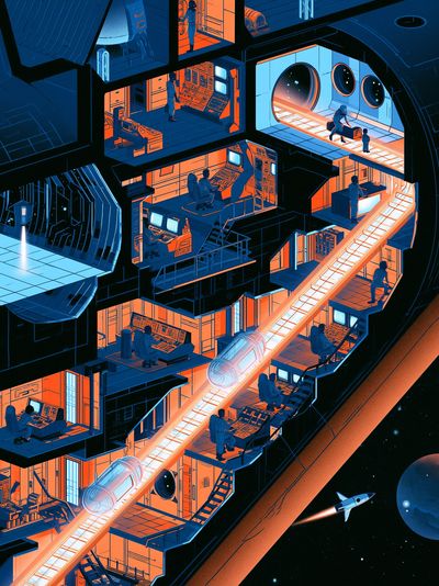 Space Station Corridor Illustration Poster. poster