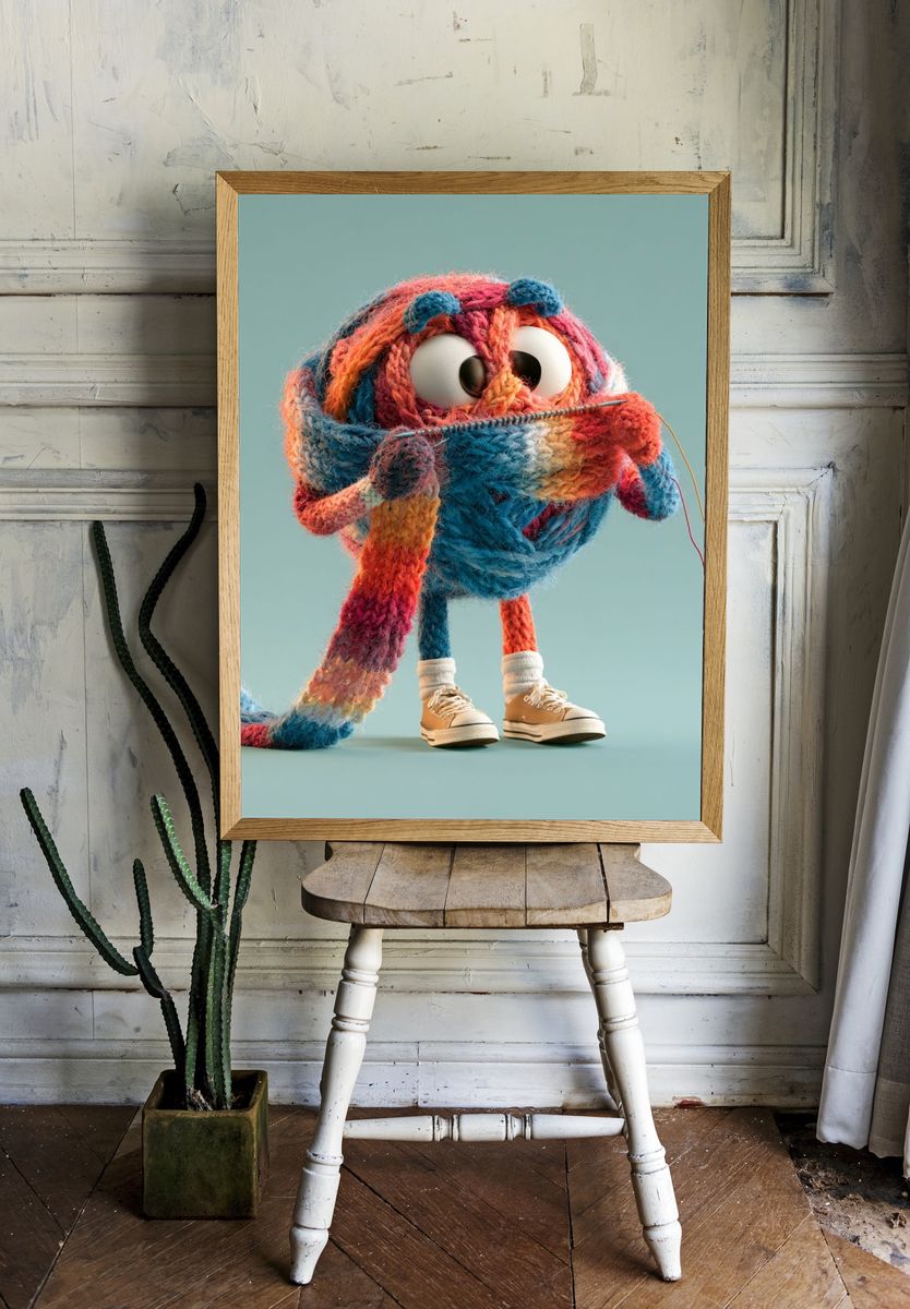 Knitted Character Illustration Poster. — room view 1