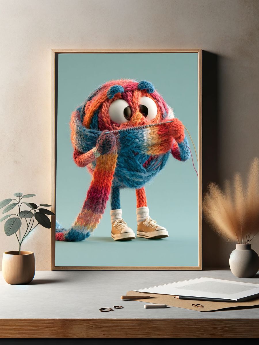 Knitted Character Illustration Poster. — room view 2