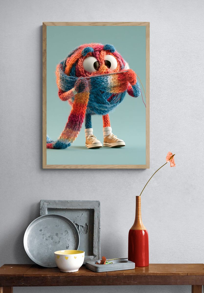 Knitted Character Illustration Poster. — room view 3