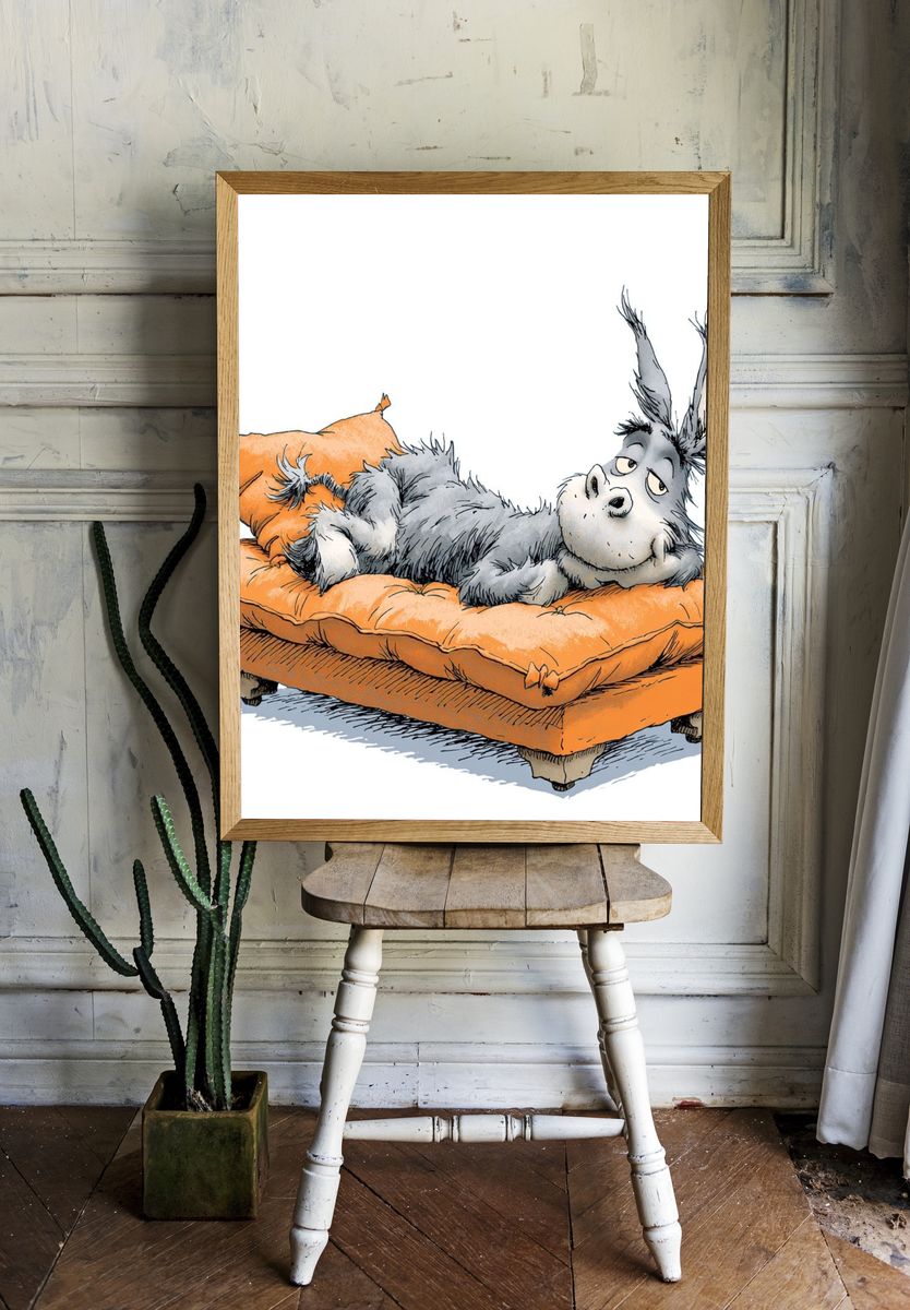 Eeyore on Orange Couch Illustration Poster. room preview