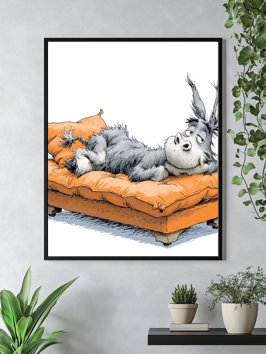 Eeyore on Orange Couch Illustration Poster. — room view 4
