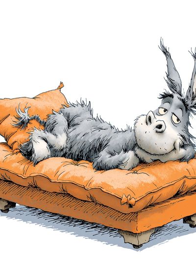 Eeyore on Orange Couch Illustration Poster. poster