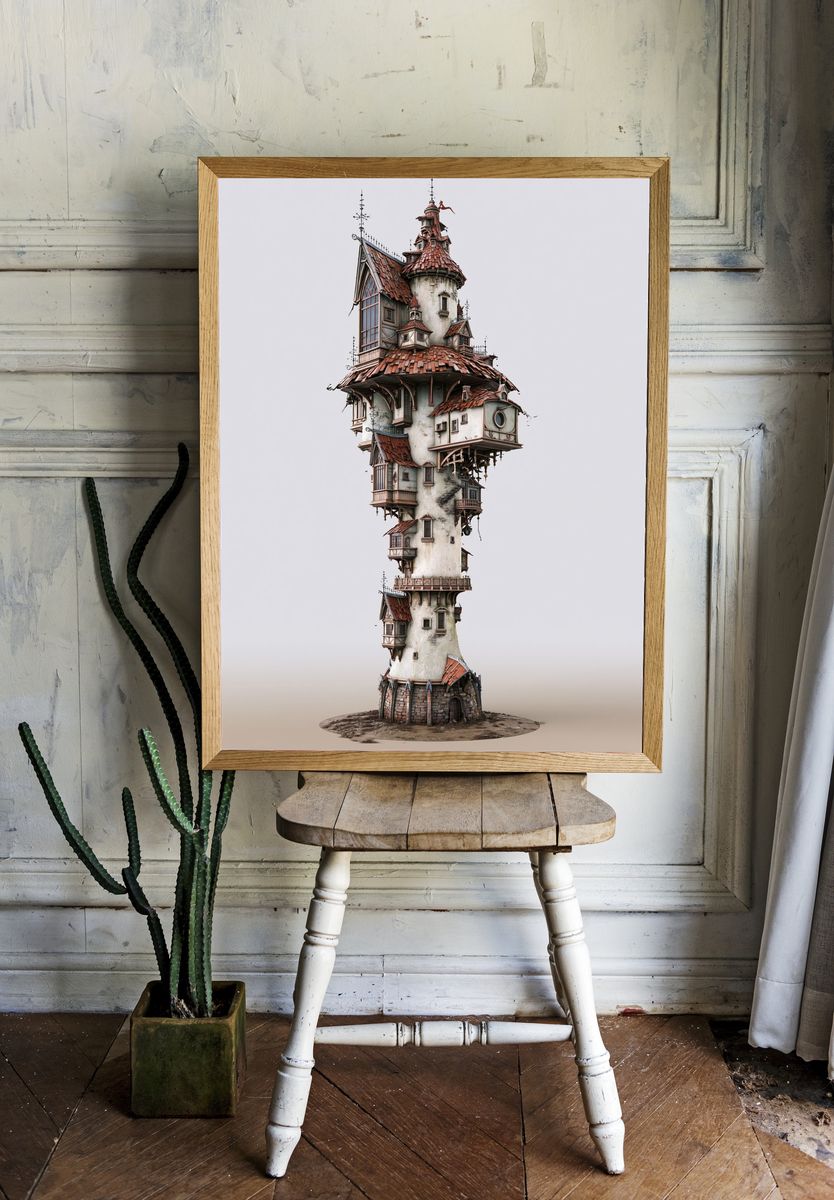 Whimsical Tower House Illustration Poster. room preview