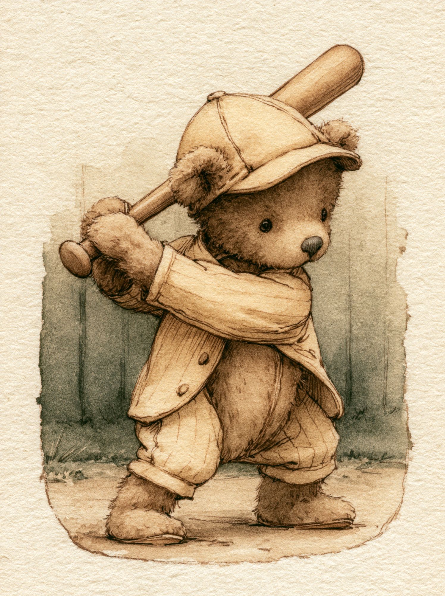 Teddy Bear Baseball Illustration Print. poster — illustration art