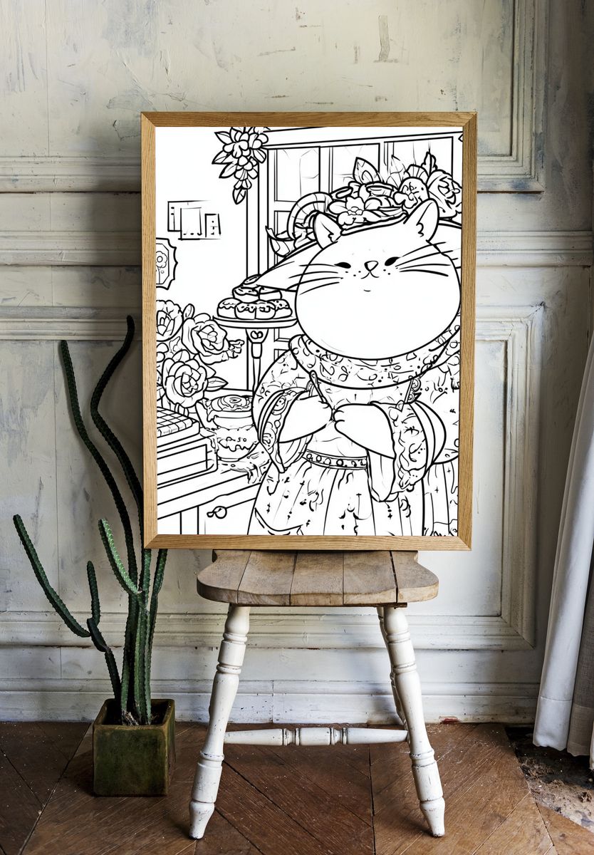 Cat Bakery Coloring Poster. — room view 1