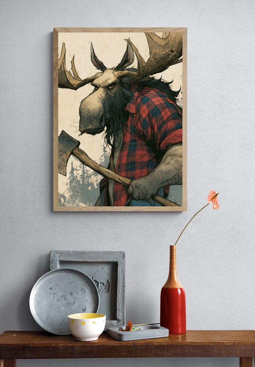 Lumberjack Moose Illustration Poster. — room view 3