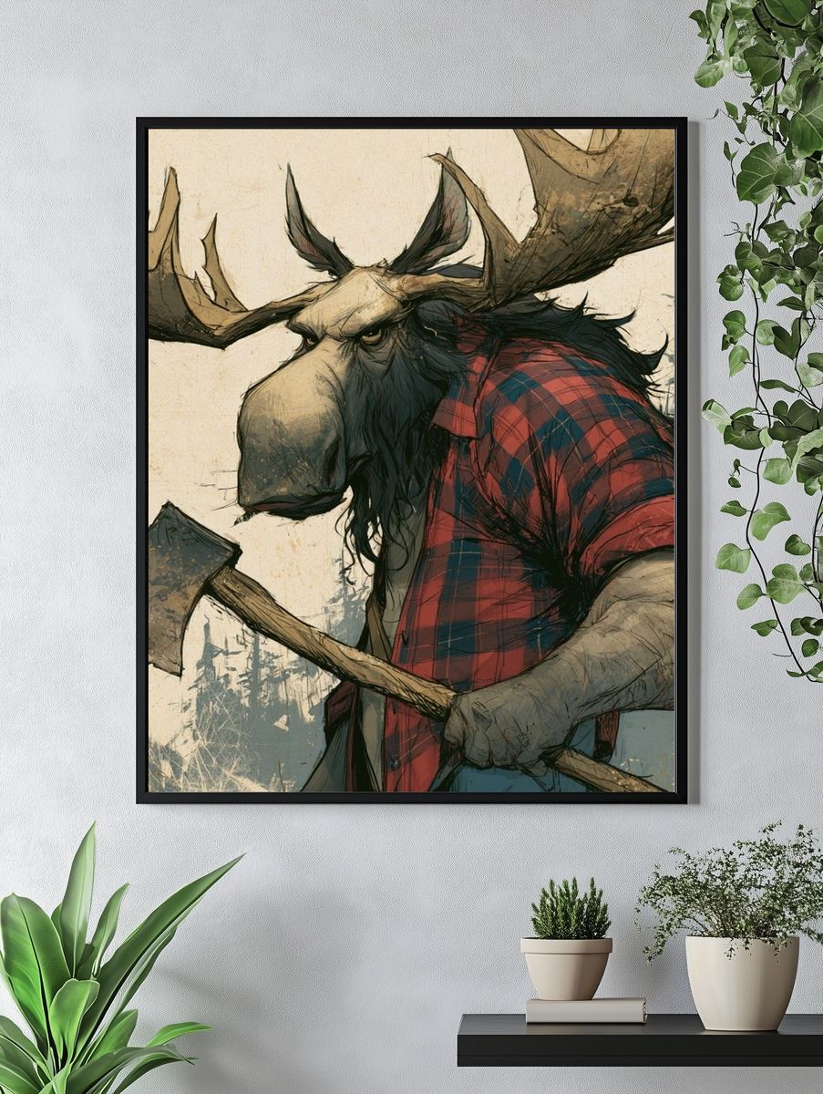 Lumberjack Moose Illustration Poster. — room view 4