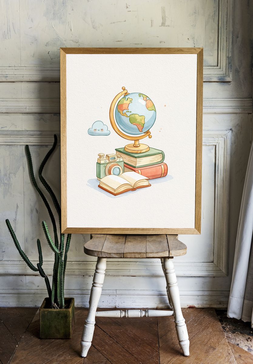 Whimsical School Supplies Illustration Poster. — room view 1
