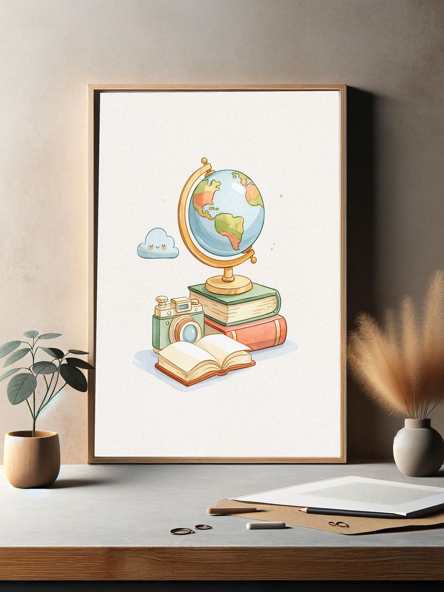Whimsical School Supplies Illustration Poster. — room view 2