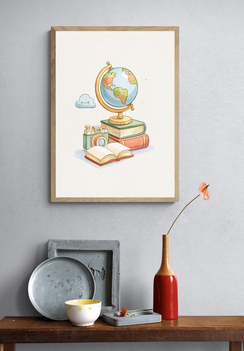 Whimsical School Supplies Illustration Poster. — room view 3