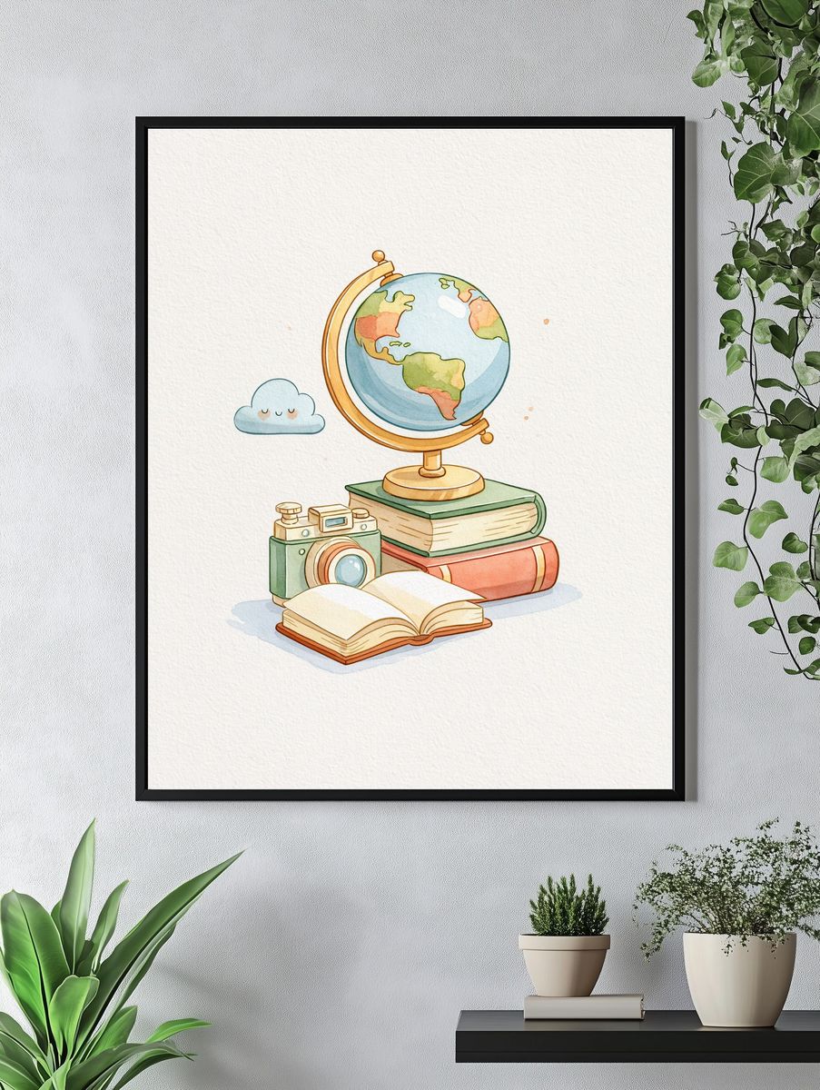 Whimsical School Supplies Illustration Poster. — room view 4