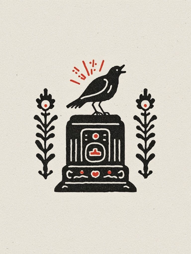 Bird on Pedestal Folk Art Poster. poster — illustration art