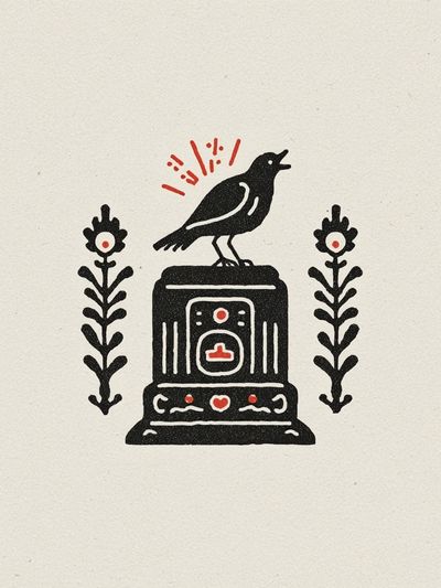 Bird on Pedestal Folk Art Poster. poster print