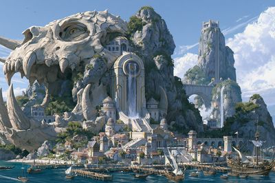 Dragon Skull Harbor Fantasy Print. poster print
