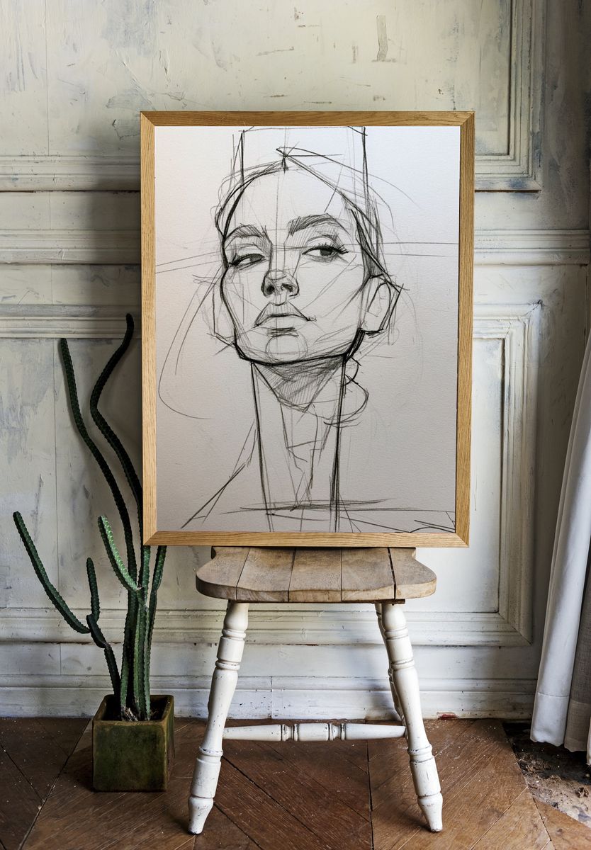 Sketch Portrait Line-Art Poster. — room view 1