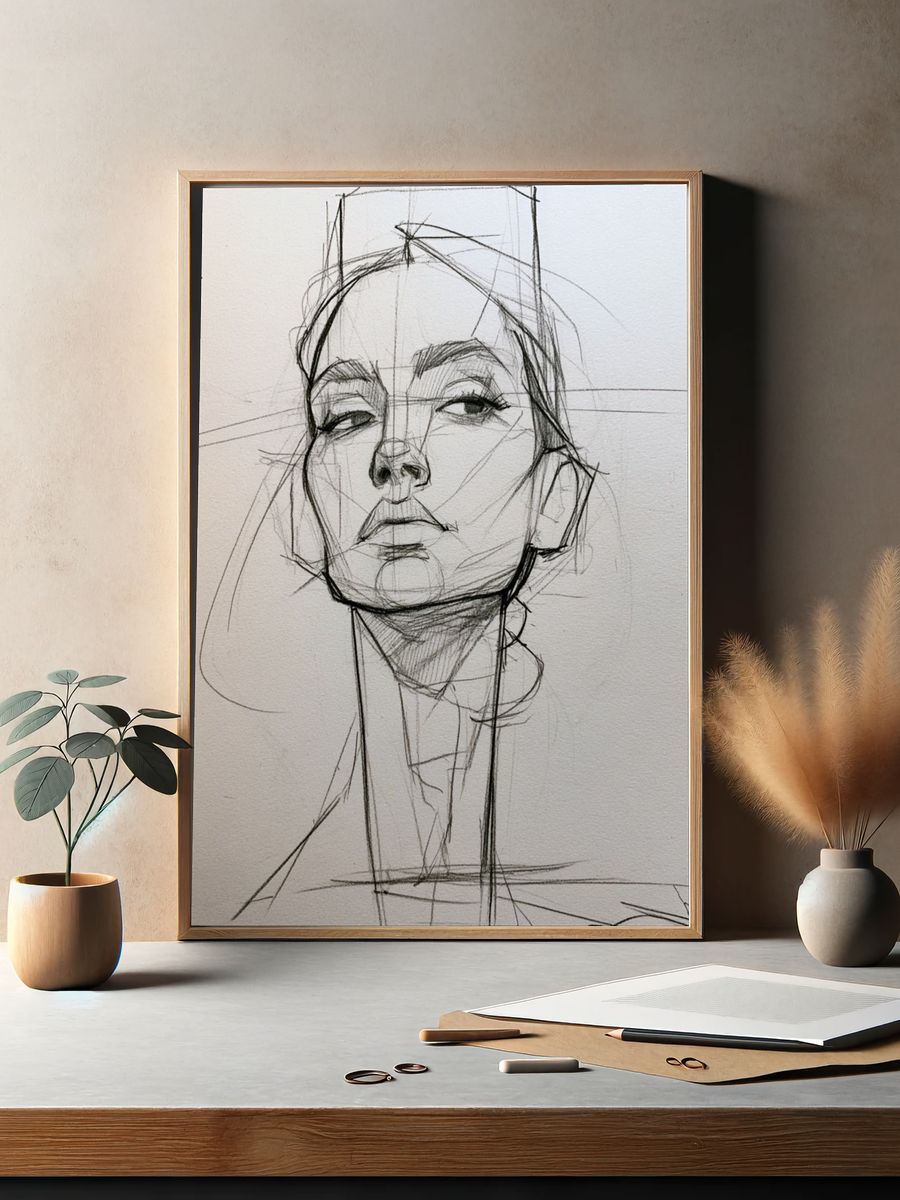 Sketch Portrait Line-Art Poster. — room view 2