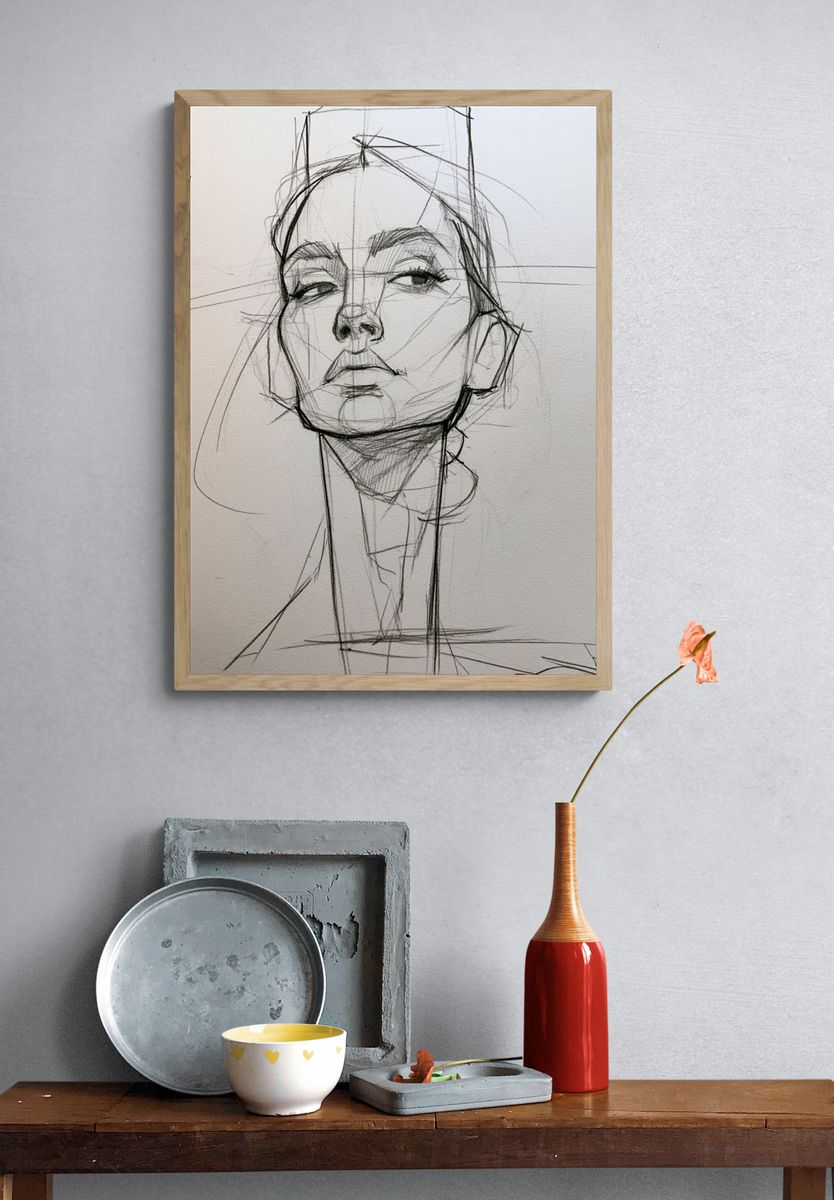 Sketch Portrait Line-Art Poster. — room view 3