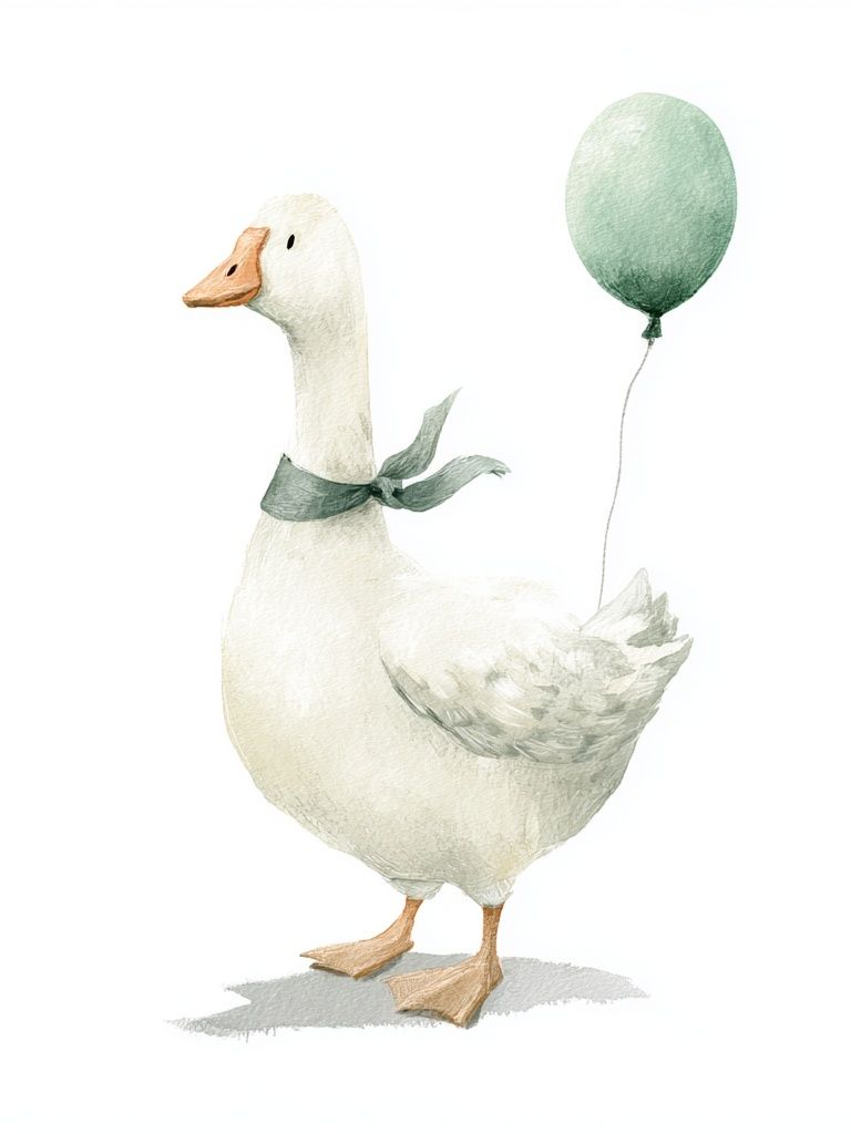 Goose with Balloon Watercolor Print. poster — illustration art