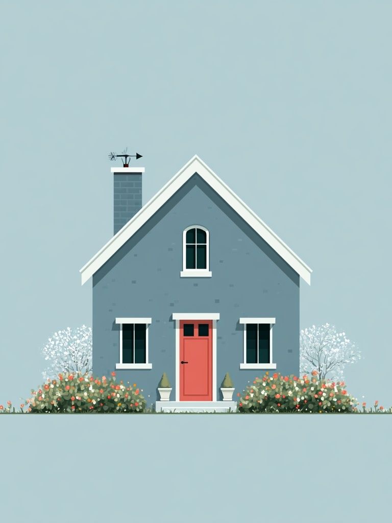 Blue Cottage Illustration Poster. poster — illustration art