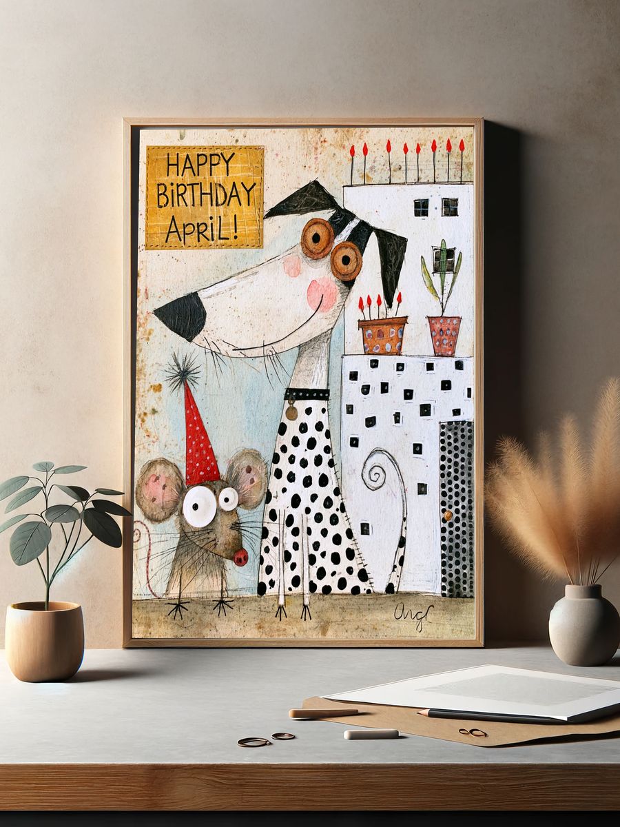 Happy Birthday April Dog Print. — room view 2