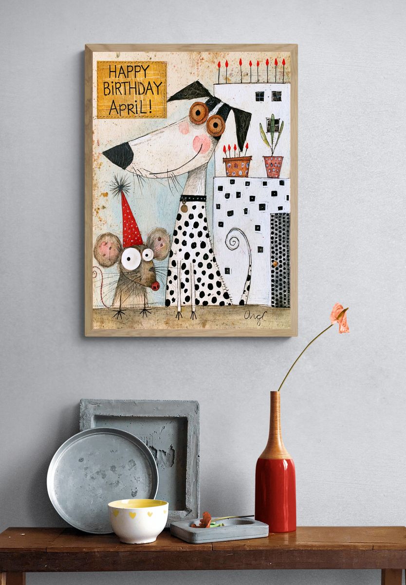 Happy Birthday April Dog Print. — room view 3
